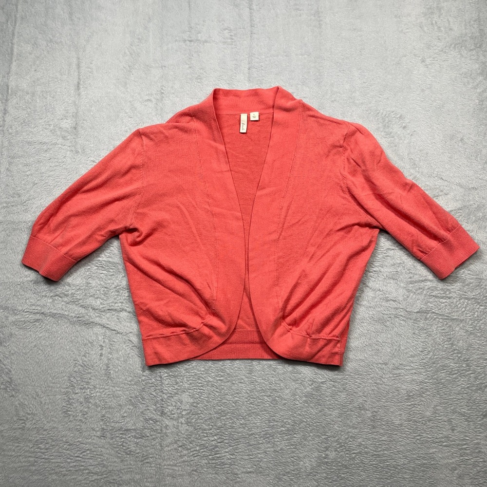 Frenchi Shrug Cardigan Women L Coral Pink Open Front Cropped Cotton